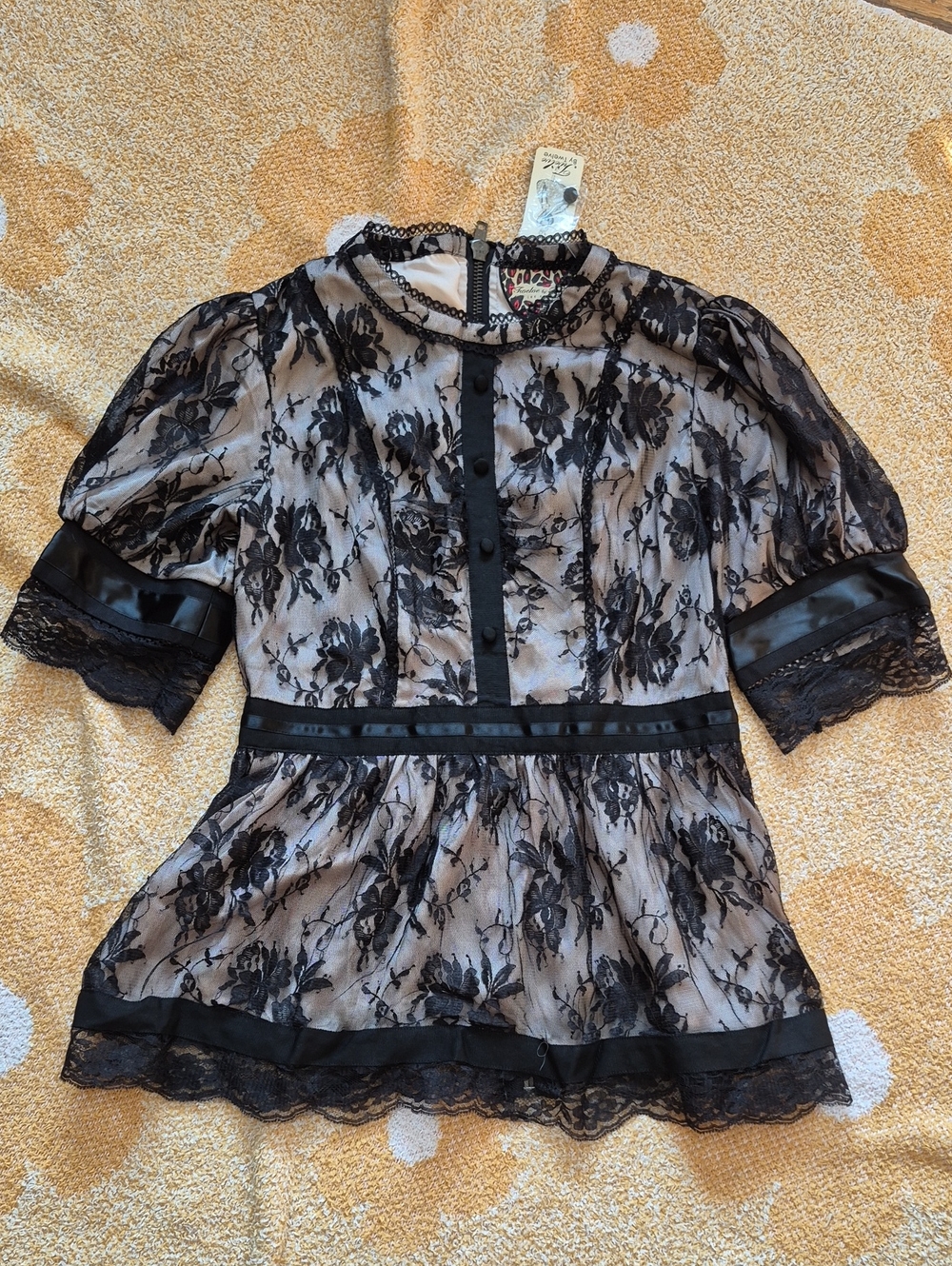 Women's Black Lace Overlay Peplum Top